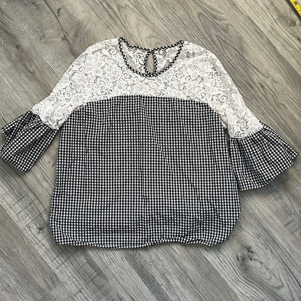 Marc New York Black/White‎ Plaid w/ Lace and Bell Sleeves Sz L
